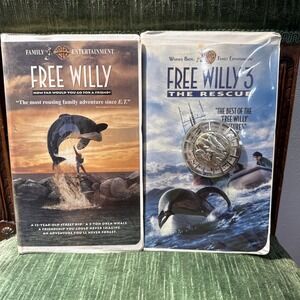 Free Willy 1 and 3 (w/compass) VHS Bundle Set White Clam Shell Cases Good Cond.